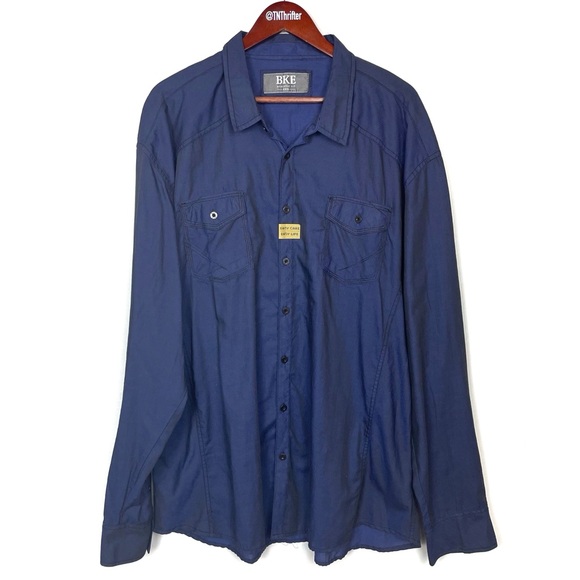 NWT BKE Buckle Easy Care Casual Navy Blue Button Down Shirt Mens XXXL 3XL Work - Picture 12 of 12
